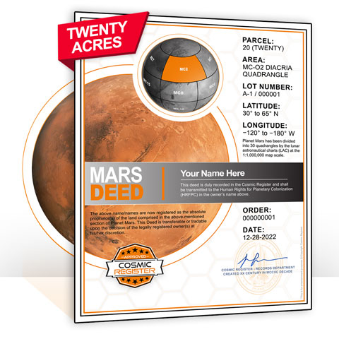 20 acres of planet mars land mars deeds from cosmic register