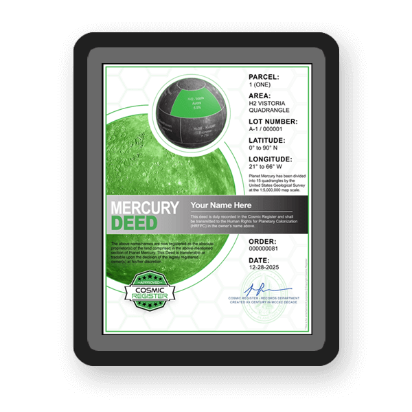 Buy A Piece Of Mars - Planet Mercury Deed