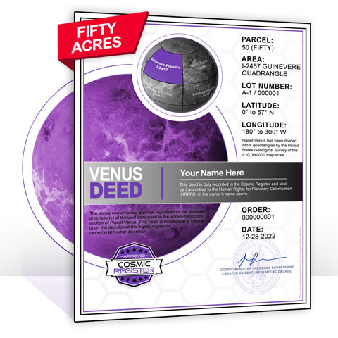 planet venus 50 acre deed personalized gifts by cosmic register
